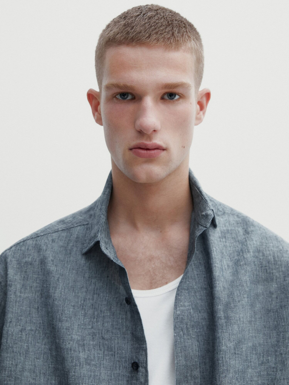 Massimo Dutti Джинсовая рубашка свободного кроя изо льна и хлопка, темно-синий