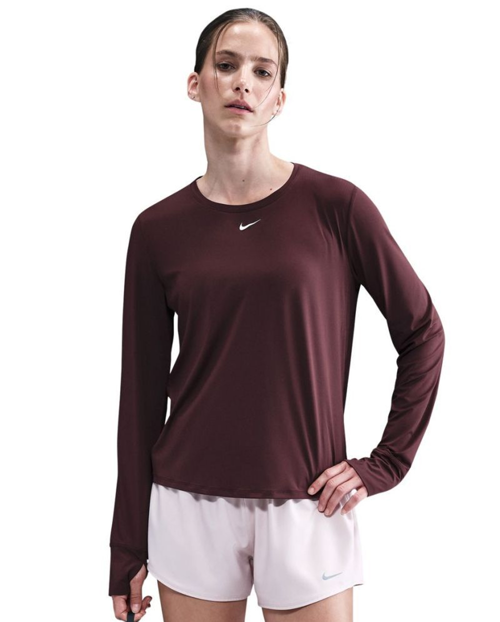 Женская теннисная футболка   Nike One Classic Dri-FIT Long Sleeve - burgundy crush/white