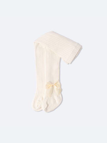 Колготки с бантиком в рубчик, Молоко