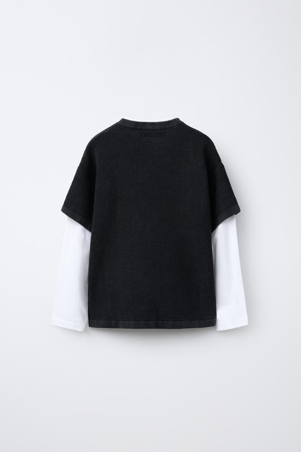 ZARA ФУТБОЛКА С ДВОЙНЫМИ РУКАВАМИ И НАДПИСЬЮ, ЧЕРНЫЙ