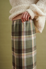 Юбка длинная прямая, пыльно-зеленая клетка