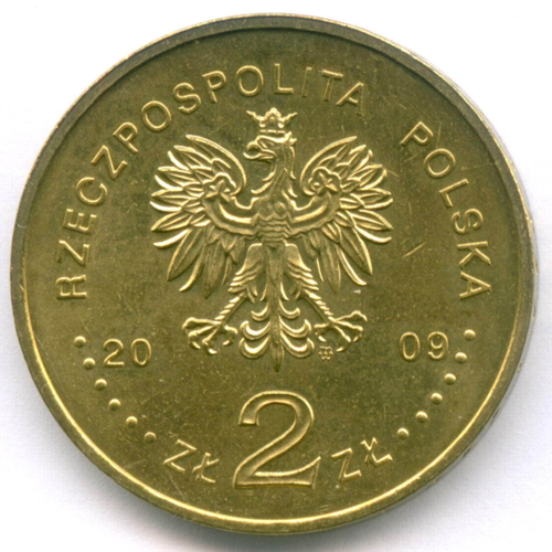 2 злотых 2009 год. Польша. 65 лет Варшавскому восстанию. Латунь XF-AU