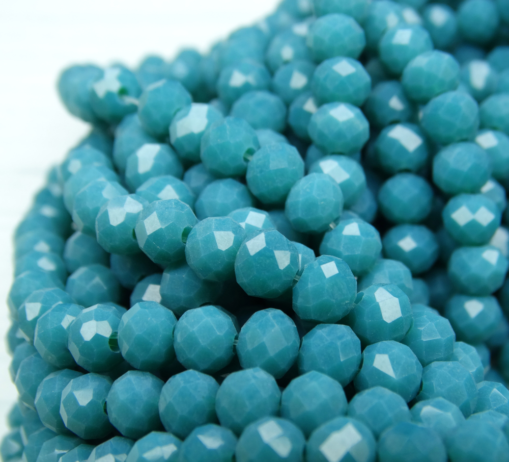 БН020НН46 Хрустальные бусины "рондель", морская волна непрозрозрачный, 4х6 мм, кол-во: 58-60 шт.