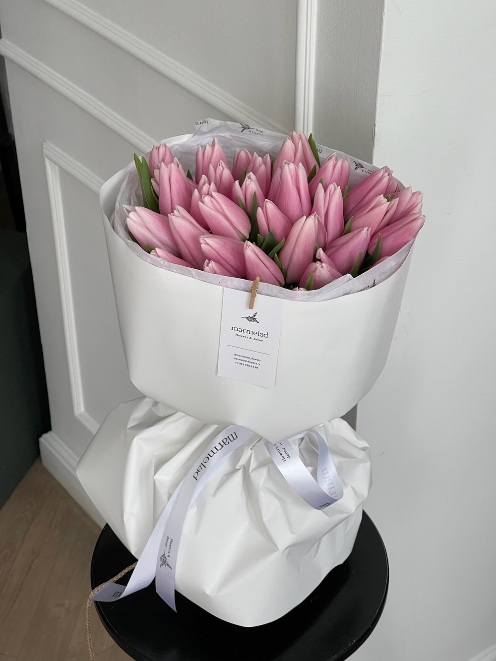 Букет из 35-ти нежно-розовых тюльпанов