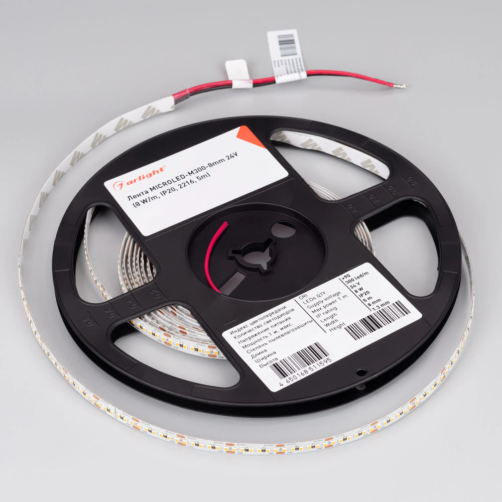 Светодиодная лента MICROLED-M300-8mm 24V Warm2700 (8 W/m, IP20, 2216, 5m) (Arlight, Открытый) 023560(2)