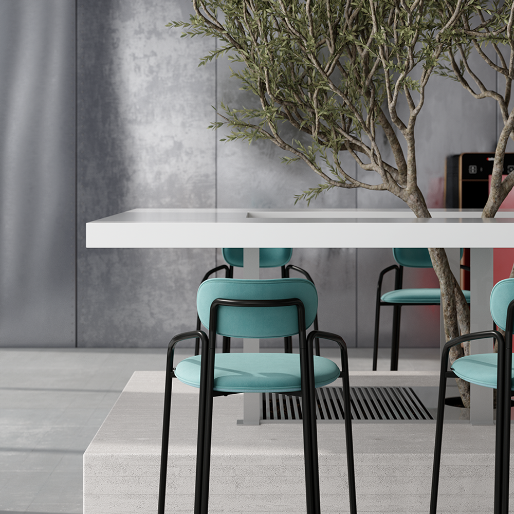 Стул барный LATITUDE Ror, Round, велюр, черный/светло-бирюзовый