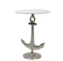 Кофейный столик Anchor Ø38х55 см, никель, белый мрамор