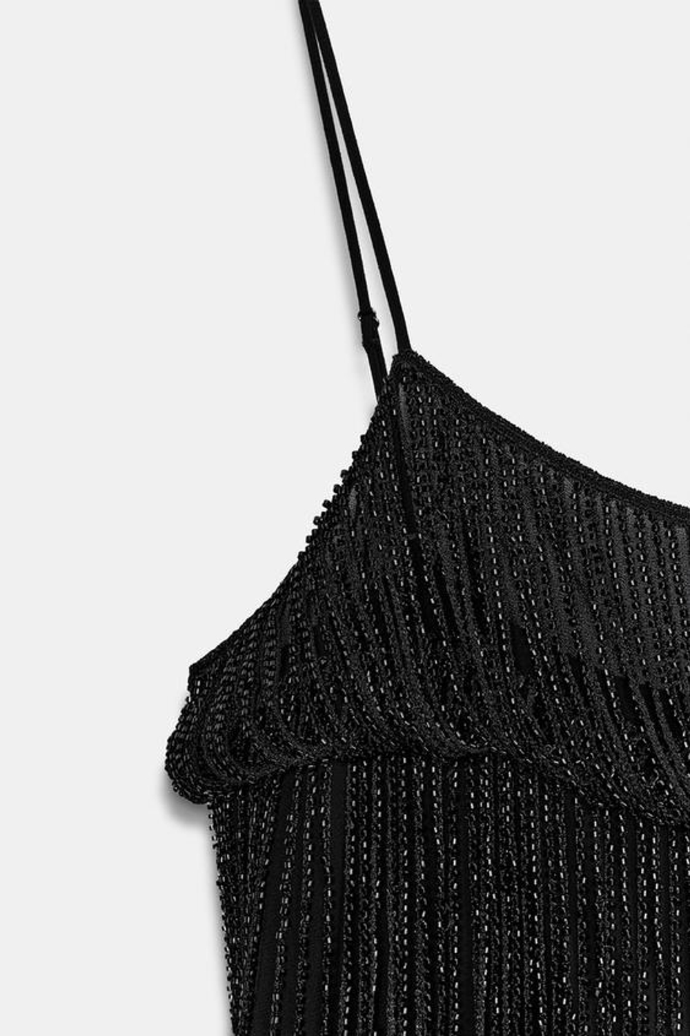 ZARA ТОП СО СБОРКАМИ И БУСИНАМИ — ZW COLLECTION, ЧЕРНЫЙ