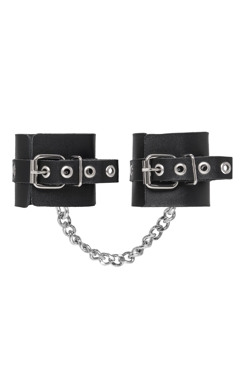 Черные наручники из толстой натуральной кожи с люверсами