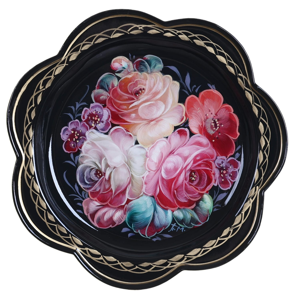 Жостовский поднос декоративный, размер 18 см (A1), металлический