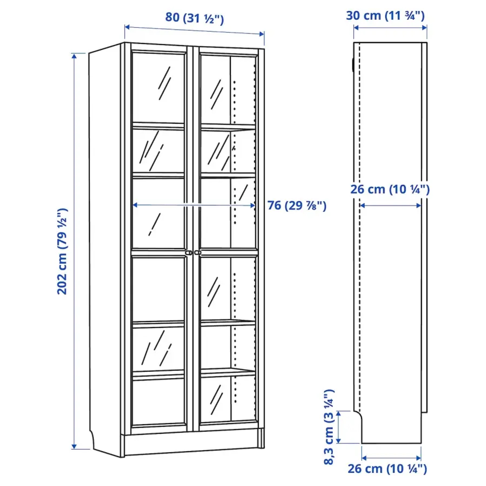 Книжный шкаф -  BILLY / OXBERG IKEA/ БИЛЛИ/ ОКСБЕРГ ИКЕА,80х30х202 см,  темно-коричневый