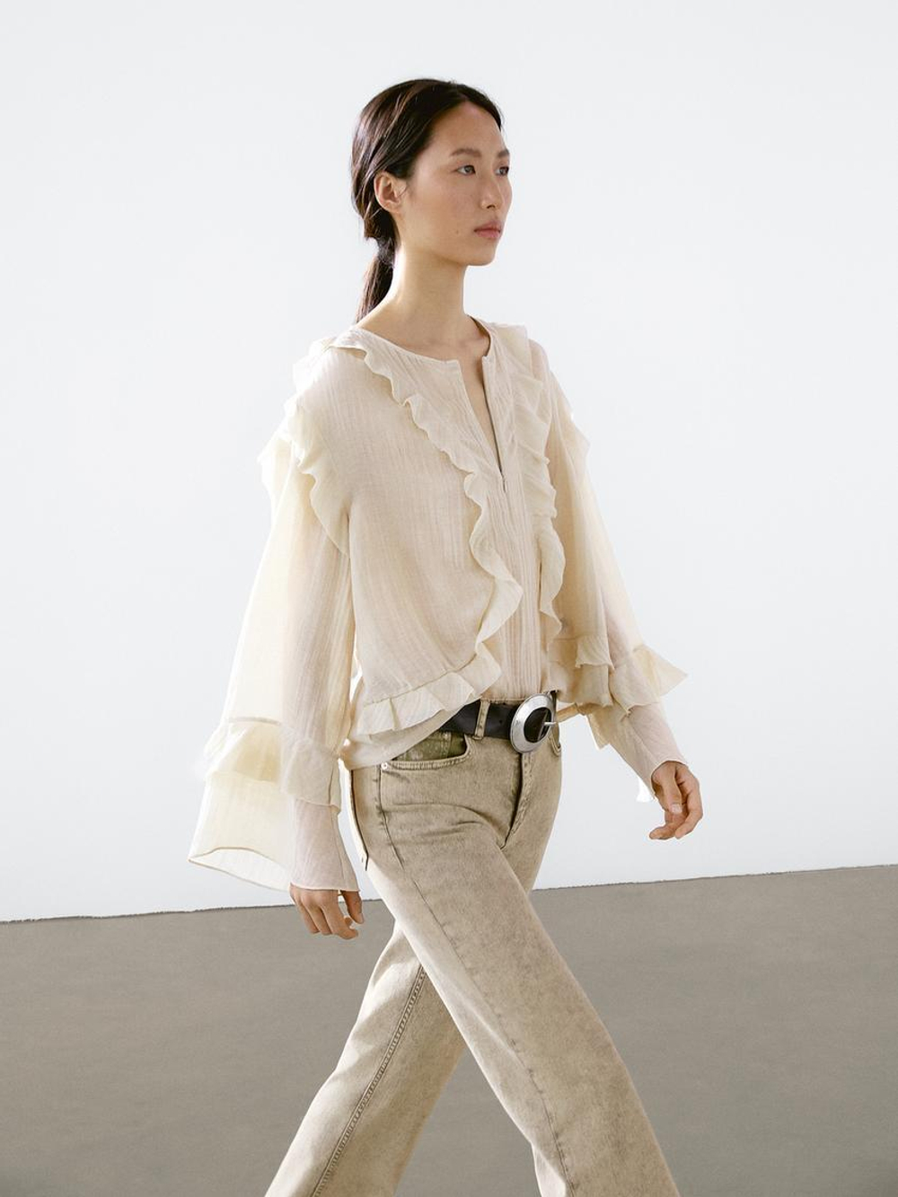 Massimo Dutti Джинсы прямого кроя из смесового хлопка со средней посадкой, зеленый