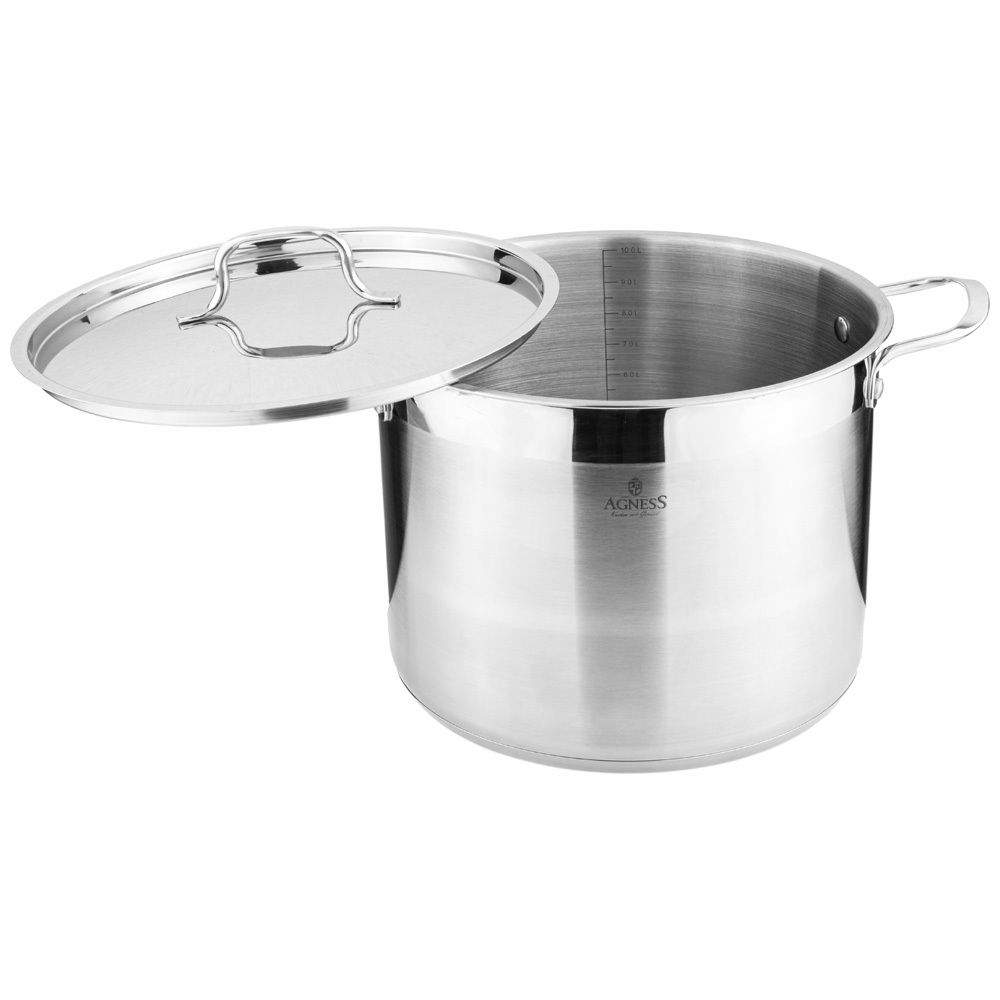 КАСТРЮЛЯ AGNESS 26X20 10,0 Л. ВЫСОКОКАЧЕСТВЕННАЯ НЕРЖ СТАЛЬ 18/10 ИНДУКЦИОННОЕ ДНО