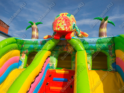 Надувной батут для бизнеса "Хамелеон и динозавры", 8*5*4,5 м