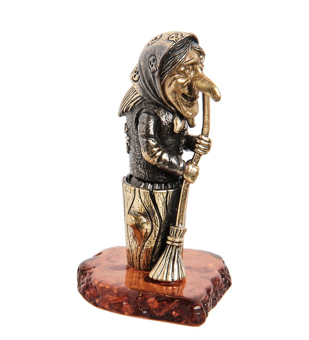 Народные промыслы AM- 775 Фигурка «Бабуся Ягуся» (латунь, янтарь)