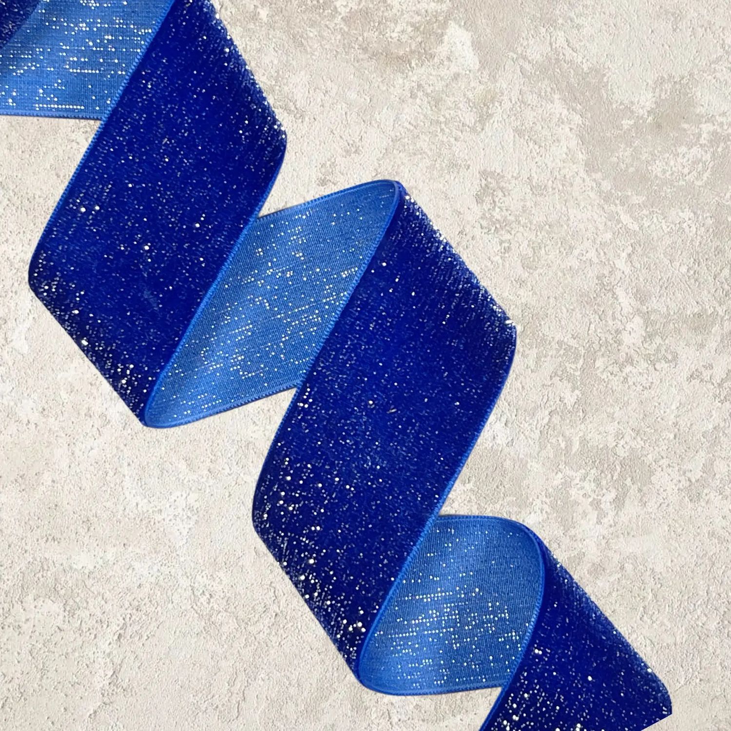 Лента бархатная с люрексом 3,8 см синий(1метр)