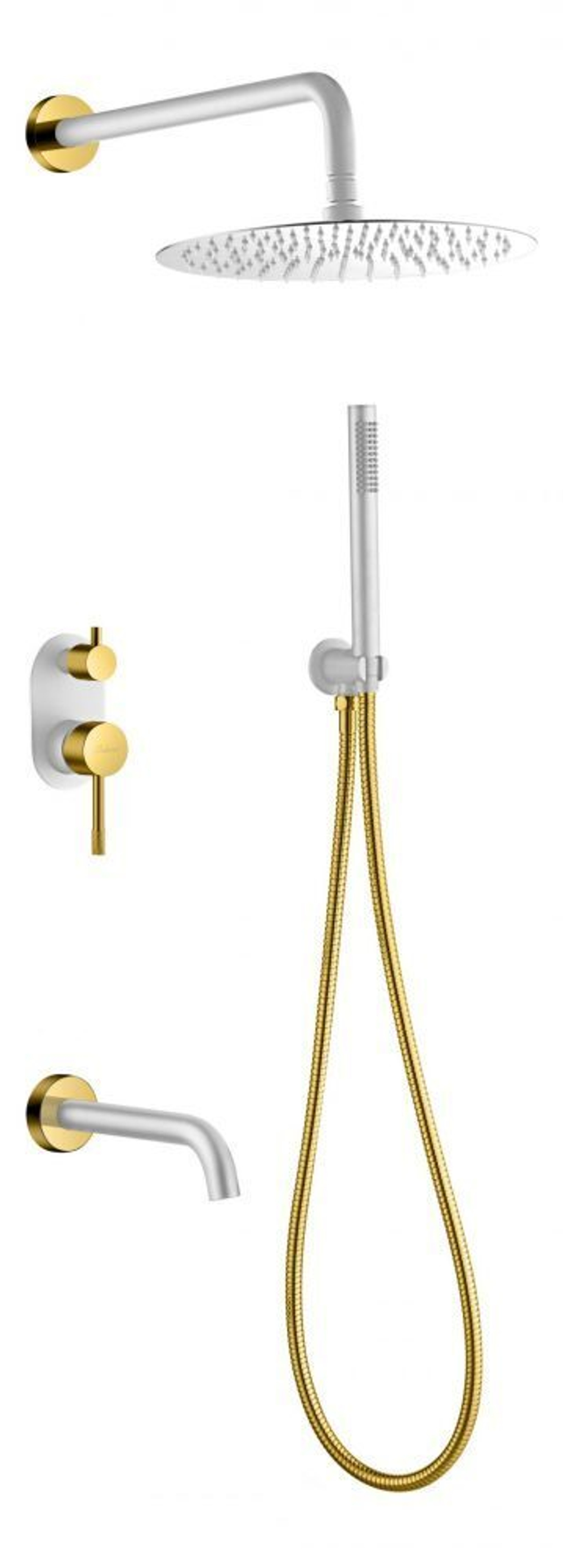 Смеситель встроенный + верхний+ ручной душ, Uno. White Gold