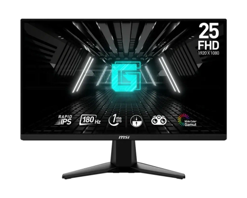 Безрамочный Профессиональный Игровой Монитор 24.5" MSI G255F IPS 1920х1080 16:9 180Hz 1ms 300cd/m 1000:1 100млн:1 1xDP 2xHDMI Угол Обзора 178/178. Черный