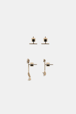 ZARA НАБОР МИНИМАЛИСТИЧНЫХ СЕРЕГ СО СТРАЗАМИ, ЗОЛОТИСТЫЙ