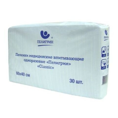 Пеленки медицинские впитывающие одноразовые, нестерильные "Пелигрин", "Classic" 60х40 см, 30шт