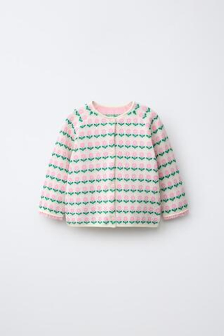 ZARA ЖАККАРДОВЫЙ КАРДИГАН С ЦВЕТОЧНЫМ ПРИНТОМ, ЭКРЮ