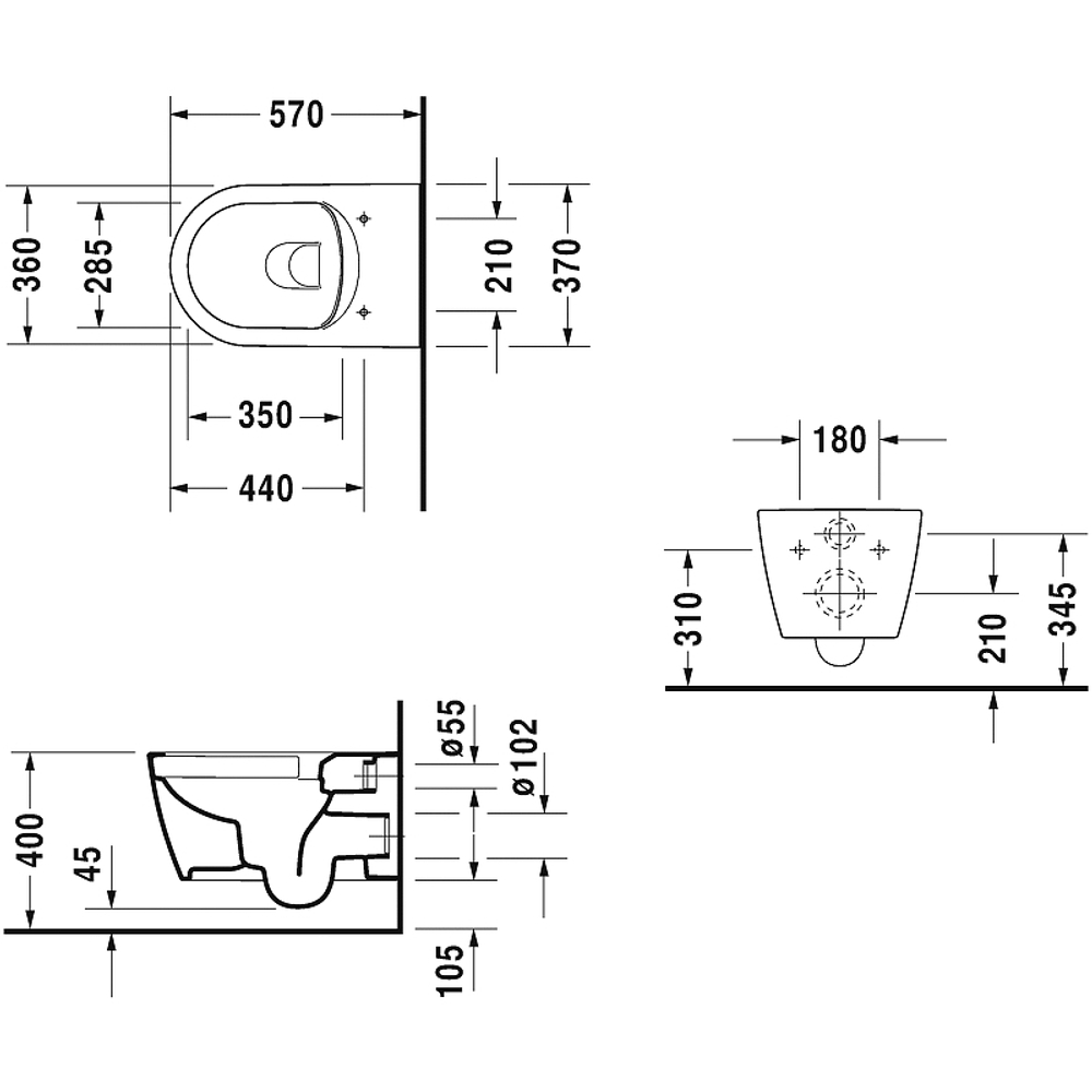 Унитаз Duravit ME by Starck 25290900001 подвесной без сиденья