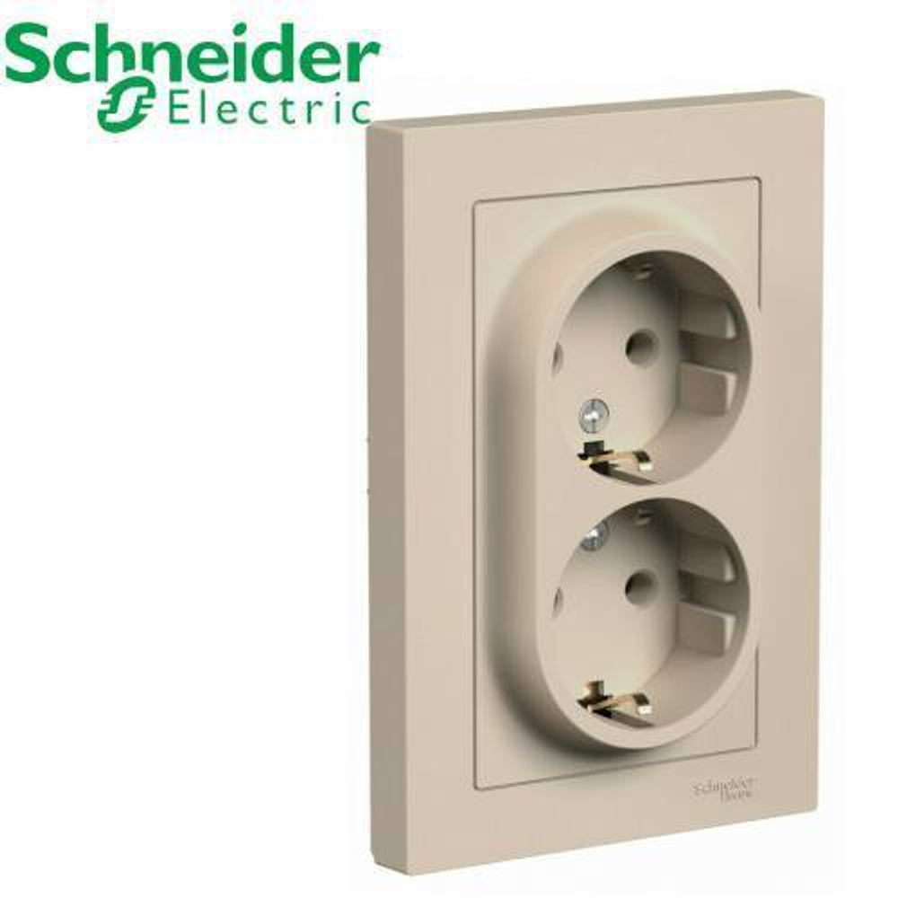 Розетка 2-ая с/з (песочный) AtlasDesign Schneider ATN001224