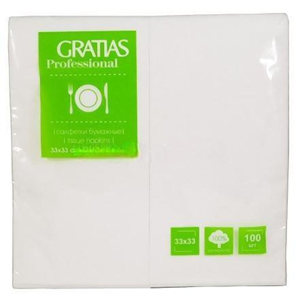 Салфетка 33х33 (1 сл.)"Сложение-1/8" по 100 белый Gratias (1/20 шт.)