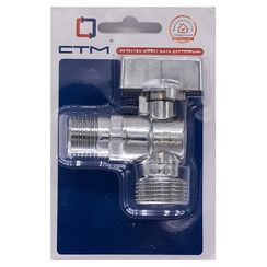 Кран шар. д/быт. прибор. угл. 1/2х3/4 ш/ш с отражат. бабочка, удл. резьба, хром. CTM CAMR1234