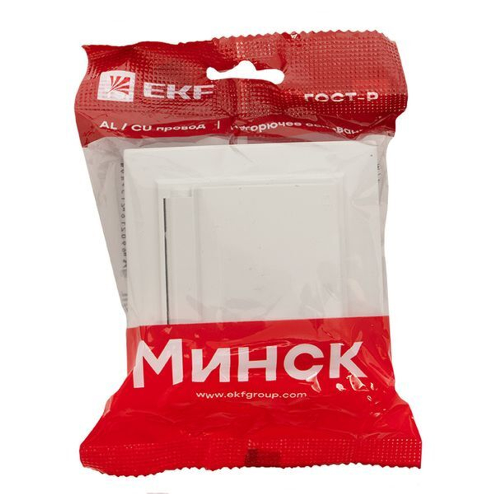 Минск Розетка 1-местная СП с/з с крышкой 16А белая с защ, штор, IP44 EKF
