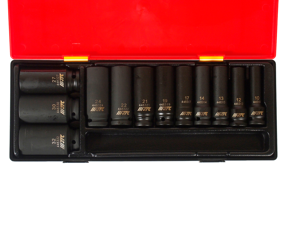 Набор головок торцевых 1/2" 12-ти гранных 10-32мм глубоких ударных 12 предметов в кейсе JTC