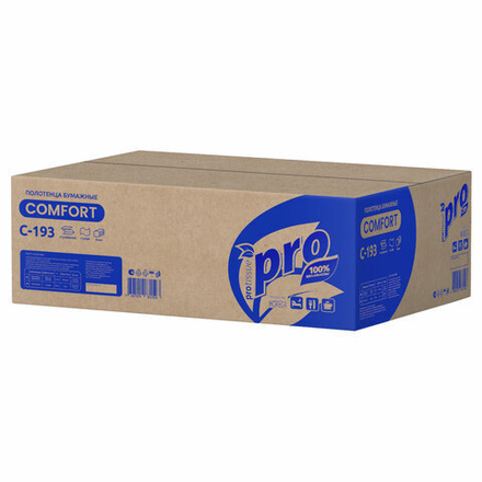Полотенца бумажные 250 шт., PROtissue (H3) COMFORT, 1-слойные, белые, КОМПЛЕКТ 20 пачек, 22×21, V-сложение.