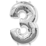 Шар фольгированный Цифра 3 101 см (Серебряный)