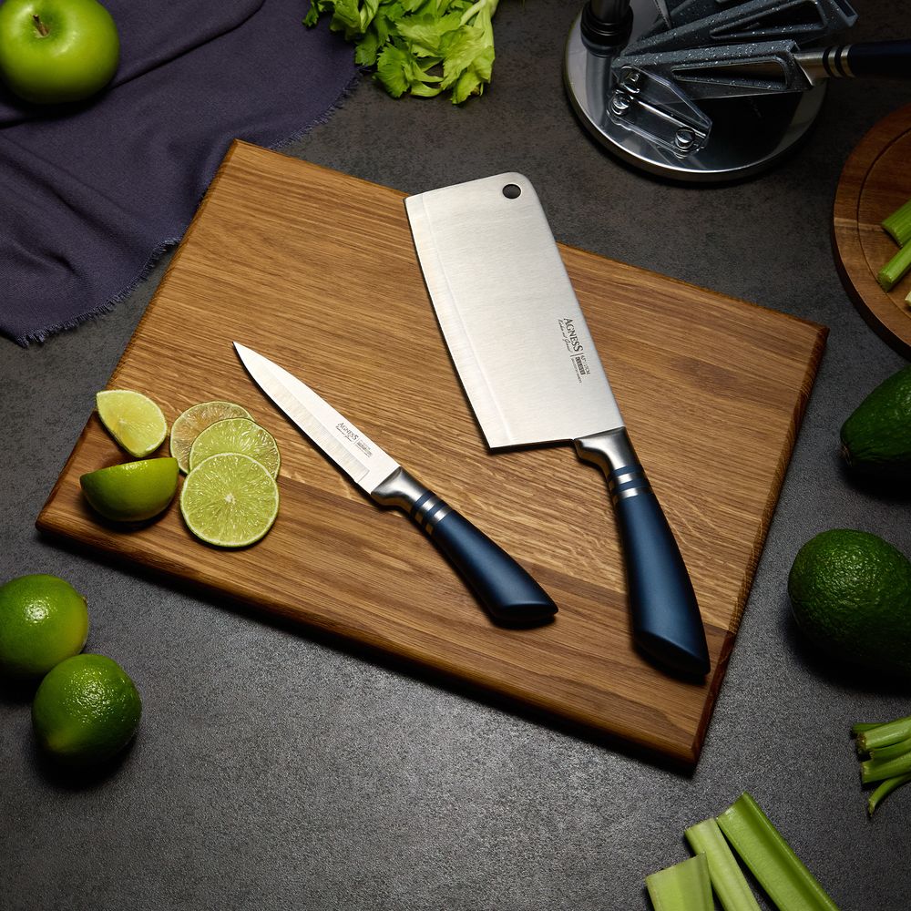 НАБОР НОЖЕЙ AGNESS С НОЖНИЦАМИ И МУСАТОМ НА ПЛАСТИКОВОЙ ПОДСТАВКЕ, 8 ПРЕДМЕТОВ (КОР=6НАБОР.)