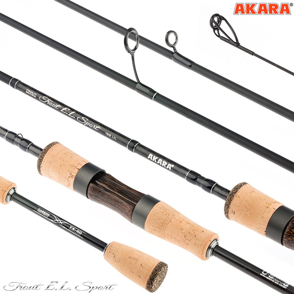 Спиннинг  штекерный угольное 2 колена Akara Trout E.L Sport UL (0,5-4,5) 1,98 м с разнесенной ручкой
