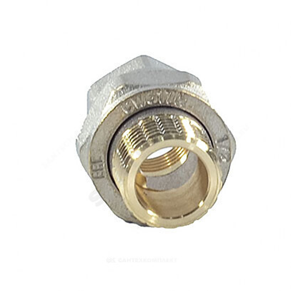 Соединитель латунь никель американка Ду 40 (1 1/2") прямой ВР/НР 9013 ГОСТ 32585-2013 Aquasfera 9013-05