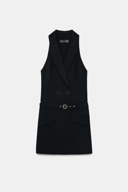 ZARA МИНИ-ПЛАТЬЕ В СТИЛЕ БЛЕЙЗЕРА, ЧЕРНЫЙ