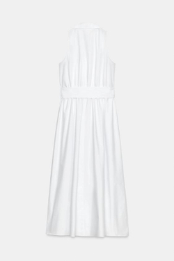 ZARA ПЛАТЬЕ МИДИ ИЗ ПОПЛИНА С ПОЯСОМ, БЕЛЫЙ