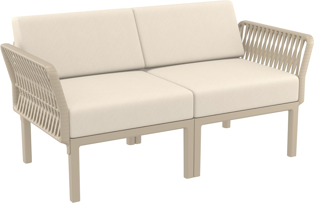 Диван пластиковый двухместный с подушками Siesta Contract Portofino Lounge, бежевый, бежевый