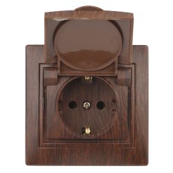 1-203-10 Intro Розетка 2P+E Schuko с крышкой, 16А-250В, IP20, СУ, Plano, венге