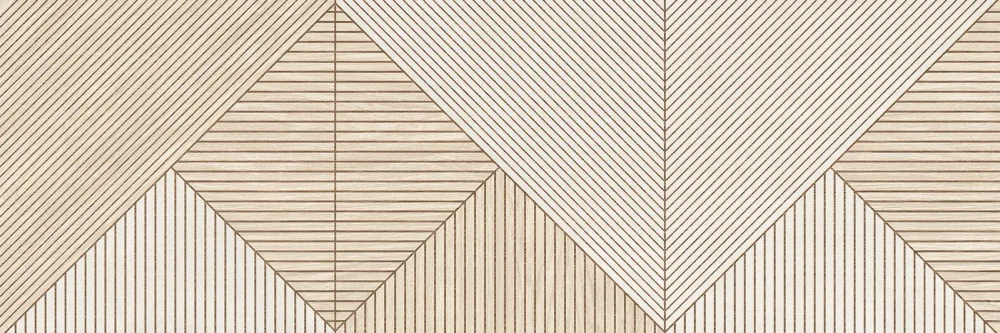Настенная плитка Alma Ceramica TWU3090PAT47R Patio 30x90 бежевая / белая матовая / рельефная под дерево / геометрия