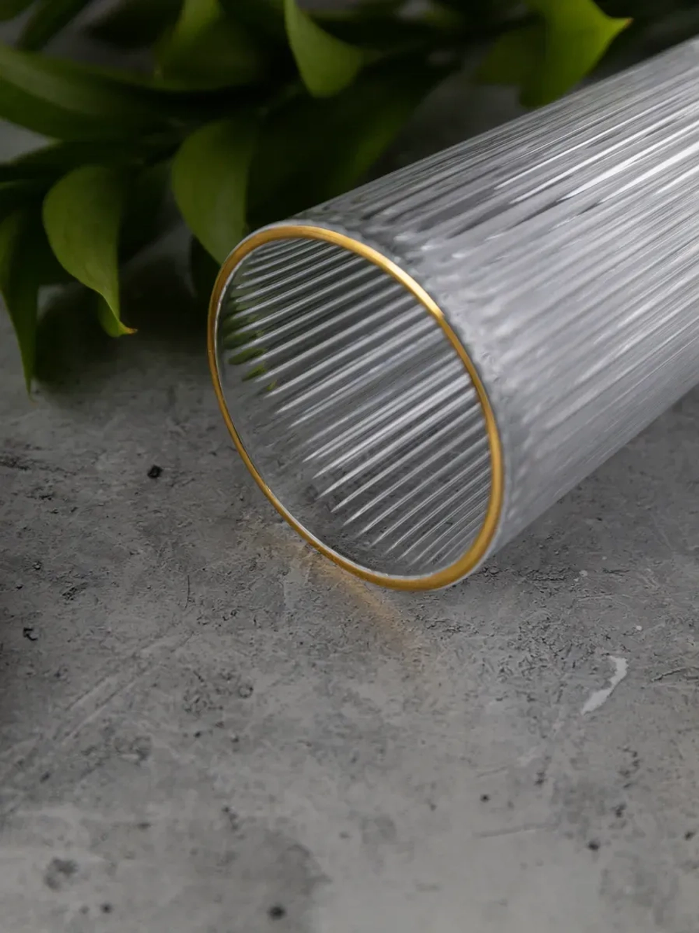 Ребристые бокалы для виски, 330 мл. 6 шт. с золотой каймой