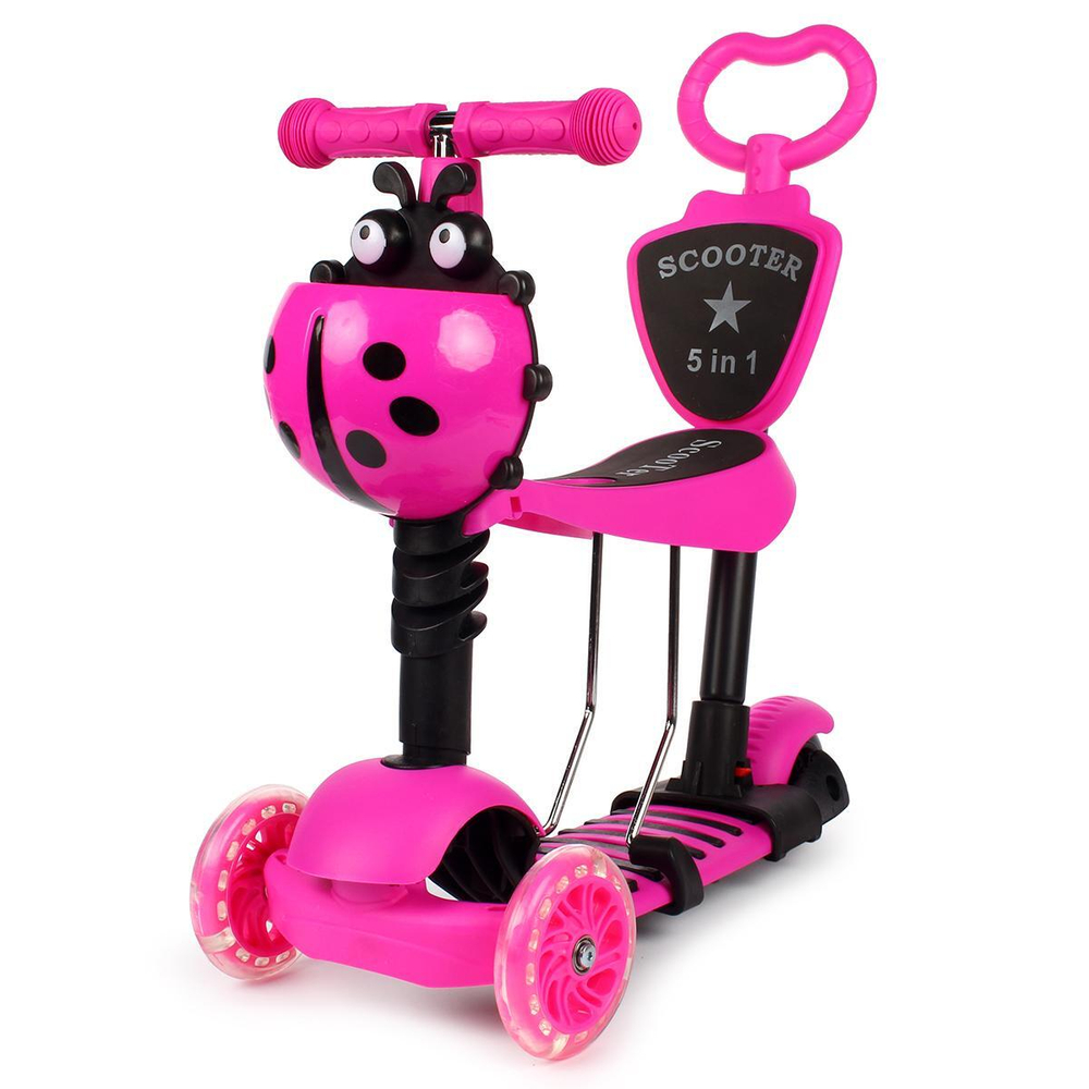 Самокат трехколесный 5в1, колеса PVC 8 см со светом, заднее колесо без света, 4 положения ручки, 3 ц