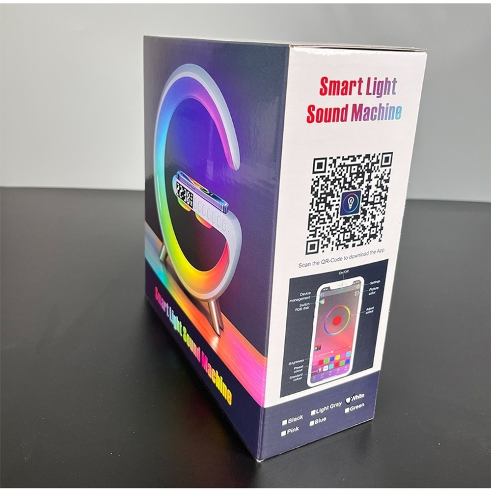 RGB Светильник ночник + будильник 5в1 с беспроводной зарядкой и Bluetooth колонкой "Smart Light Sound Machine"