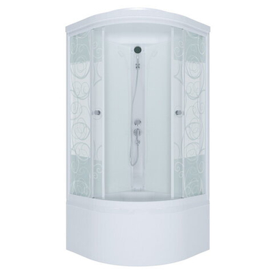 Душевая кабина "Стандарт 90*90 Б" 1/4 круга, глуб. подд., Аква, Узоры, Белый, ДН4 (9 мест+сифон D50мм)