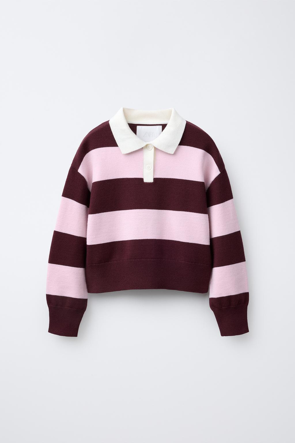 ZARA ТРИКОТАЖНЫЙ СВИТЕР С ВОРОТНИКОМ ПОЛО, РОЗОВЫЙ