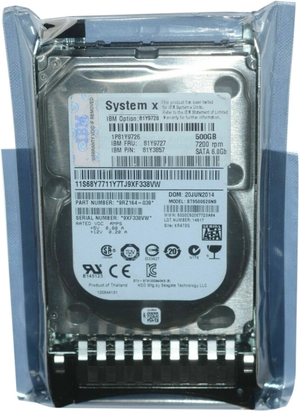 Жесткий диск HDD IBM/Lenovo 500GB 7.2K 2.5" SATA, 81Y9726 RTL
