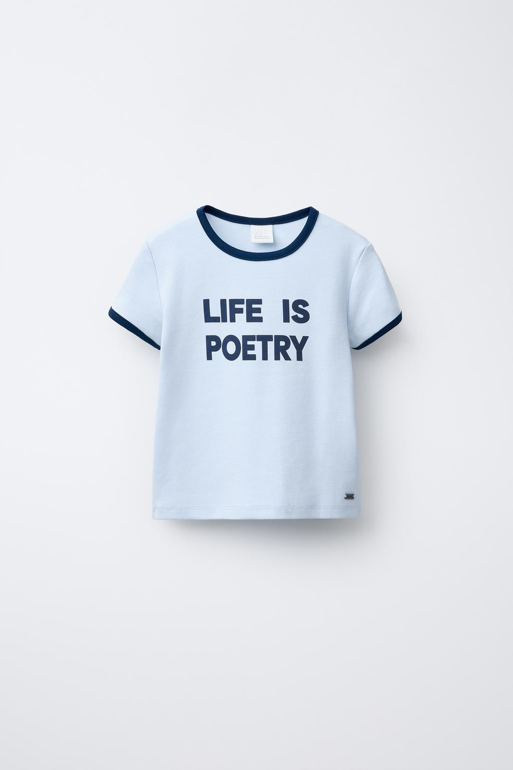 ZARA ФУТБОЛКА С КОНТРАСТНОЙ НАДПИСЬЮ, СИНИЙ