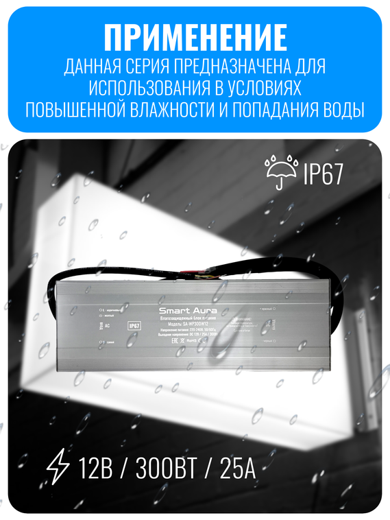 Блок питания водонепроницаемый Smart Aura для светодиодной ленты