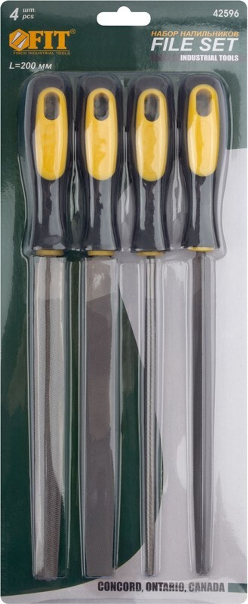 Напильники, прорезиненная ручка, набор 4шт. 200мм